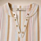 Blouse Rayée Col Tunisien & Œillets Strass Dorés