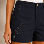 Short Taille Haute Éventail & Strass Noir