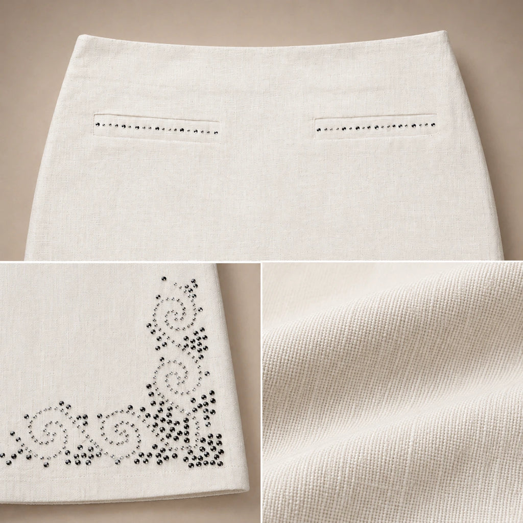 Mini-Jupe Arabesques & Strass Blanc