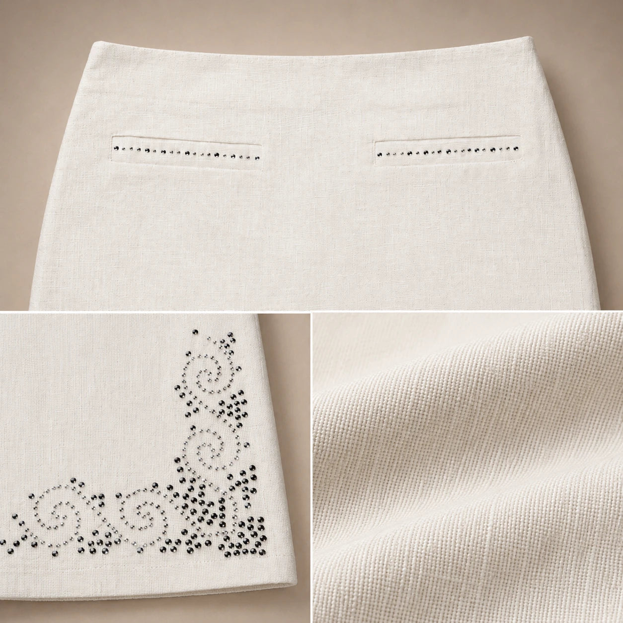 Mini-Jupe Arabesques & Strass Blanc