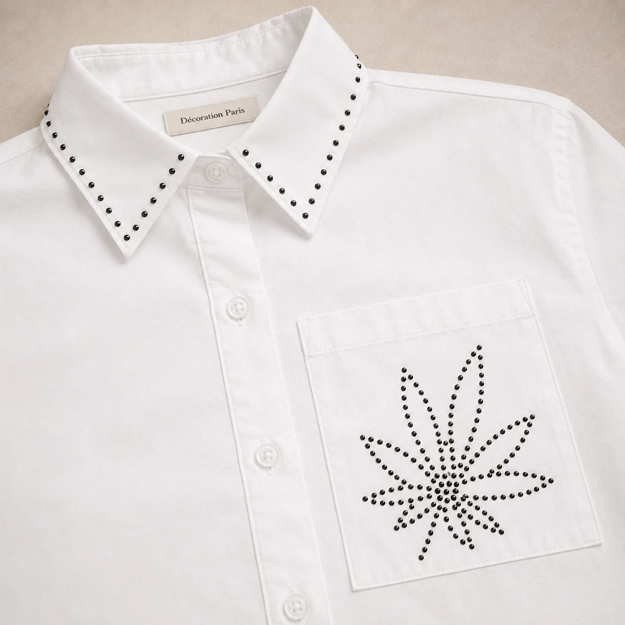 Chemise Blanche Feuille & Strass Noirs