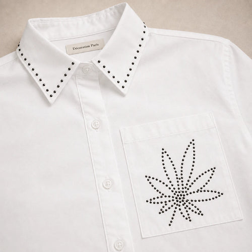 Chemise Blanche Feuille & Strass Noirs
