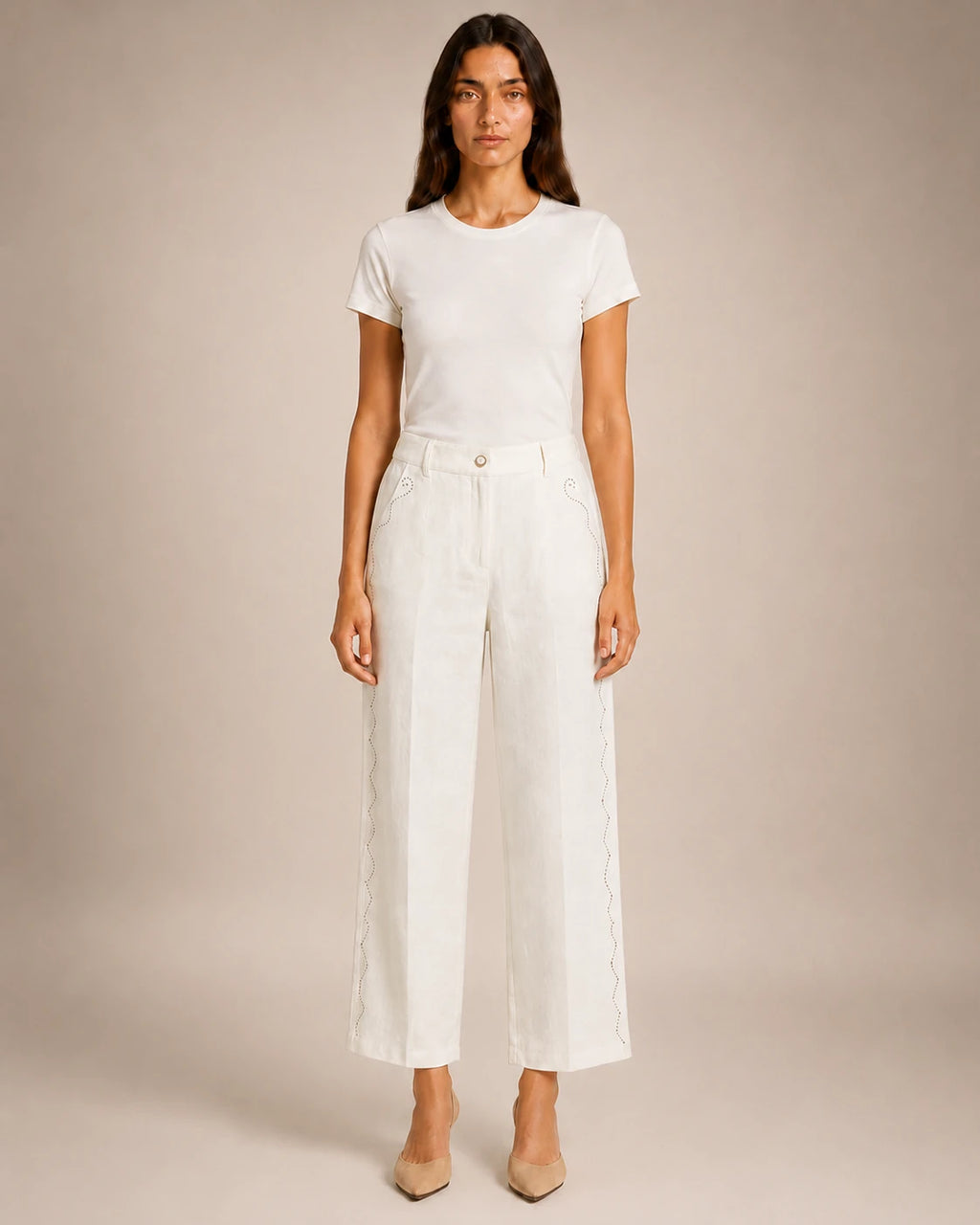 Pantalon Large Vague & Strass Blanc