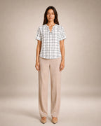 Blouse Carreaux Col V & Œillets Strass Argentés