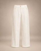 Pantalon Large Vague & Strass Blanc