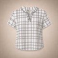 Blouse Carreaux Col V & Œillets Strass Argentés