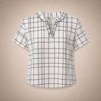 Blouse Carreaux Col V & Œillets Strass Argentés