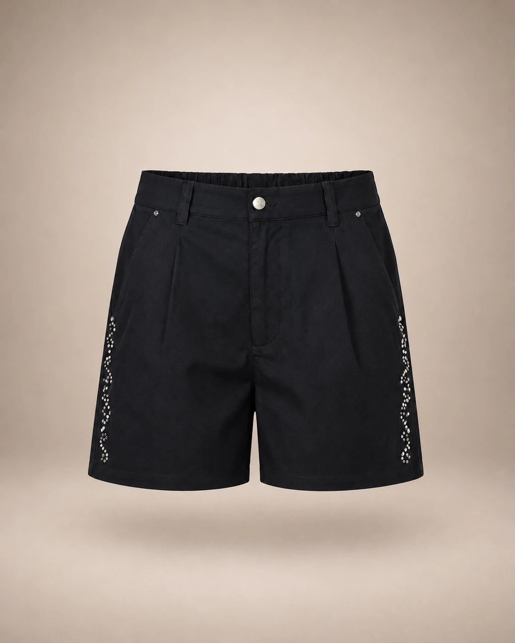 Short Taille Haute Noir Zigzag & Strass