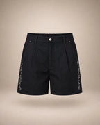 Short Taille Haute Noir Zigzag & Strass