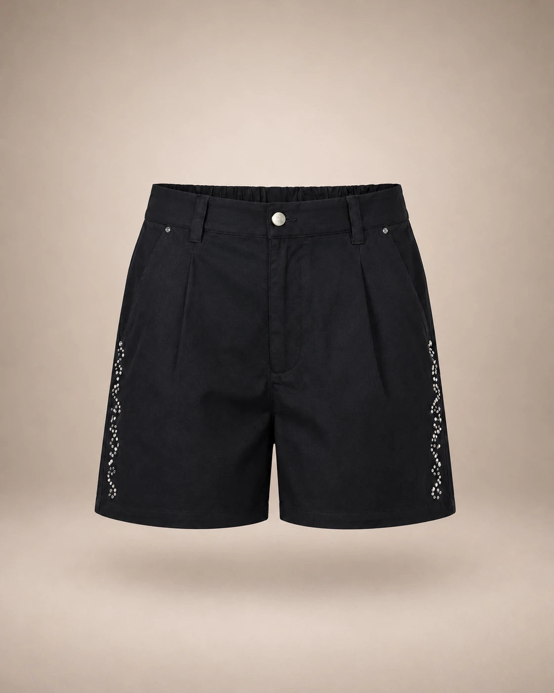 Short Taille Haute Noir Zigzag & Strass