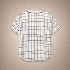 Blouse Carreaux Col V & Œillets Strass Argentés